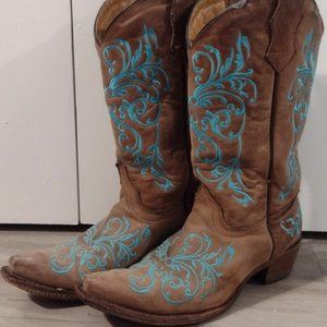 Tan & Turquoise Western Cowgirl Boots